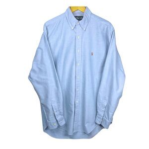 Ralph Lauren Mens 16 Blue Shirt Yarmouth Preppy Long Sleeve Button Up Collegiate